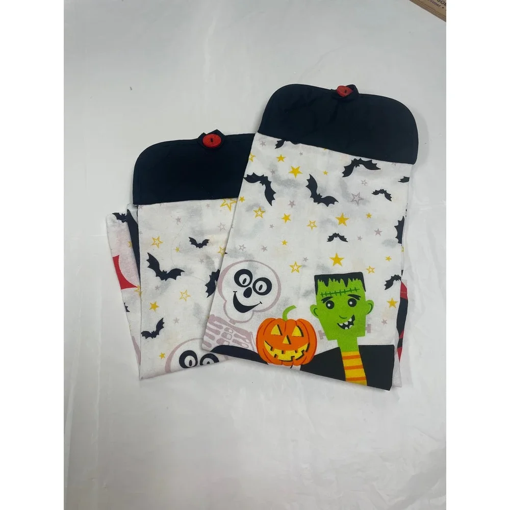 Halloween Monster Hanging Kitchen Towel Set Frankenstein Dracula Mummy 2pc